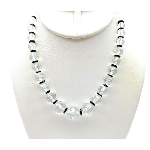 Vintage Faceted Crystal Graduated Necklace, Art Deco High End Clear Glass Beads - Picture 1 of 6